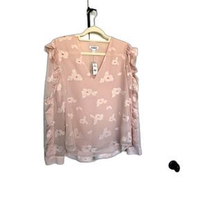 EXPRESS Pale Pink and White Floral Ruffle Sleeve Sheer Blouse Size S, NWT
